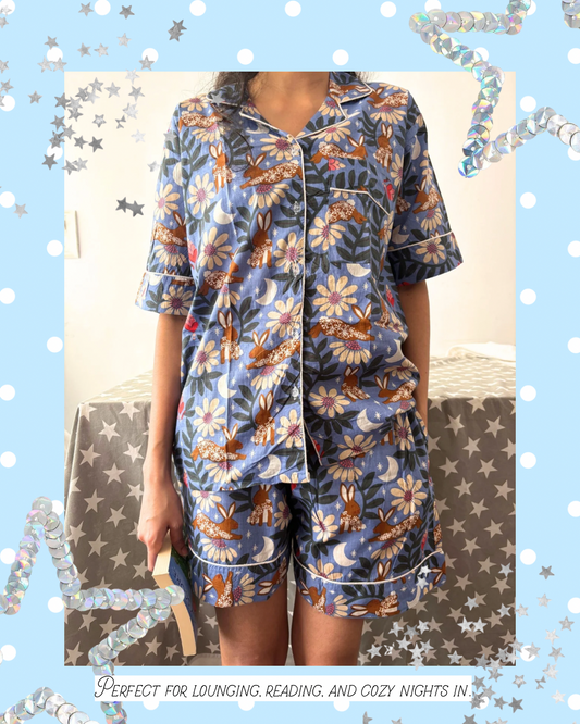 Whimsical Cottagecore Short PJ set ( blue)