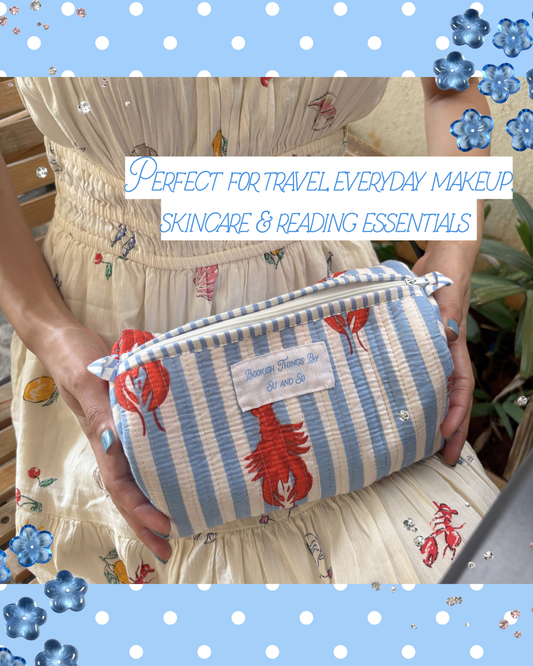 The Lobster Quilted toiletry pouch / makeup pouch/ reading essentials pouch