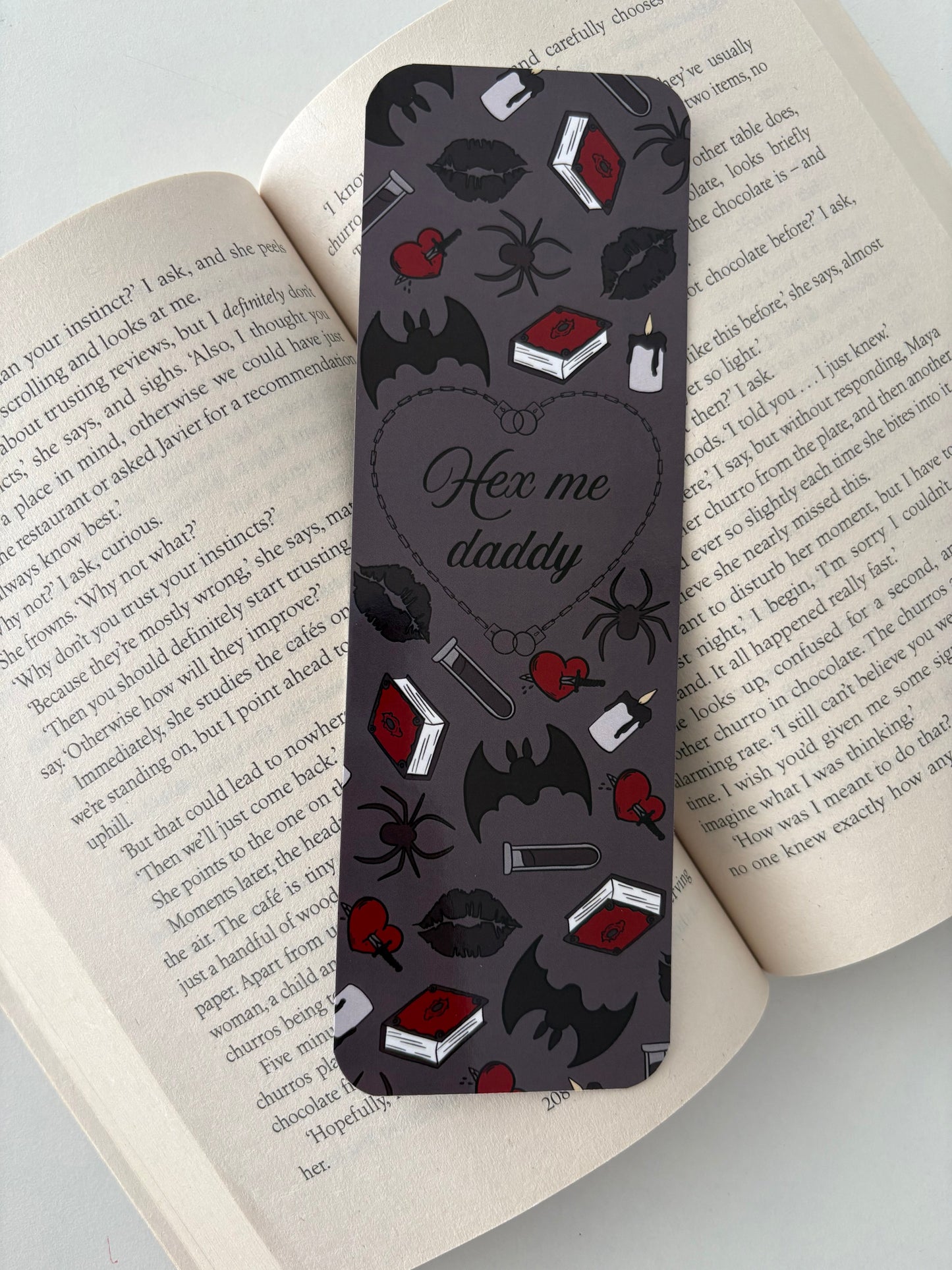 Hex me daddy bookmark, dark romance bookmark, Spooky checkered bookmark