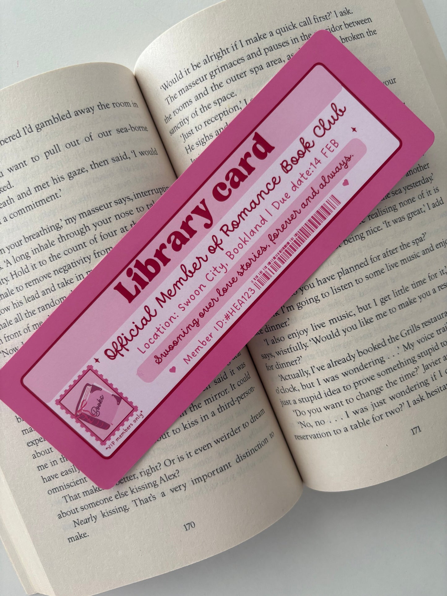 Romance Book club library card bookmark