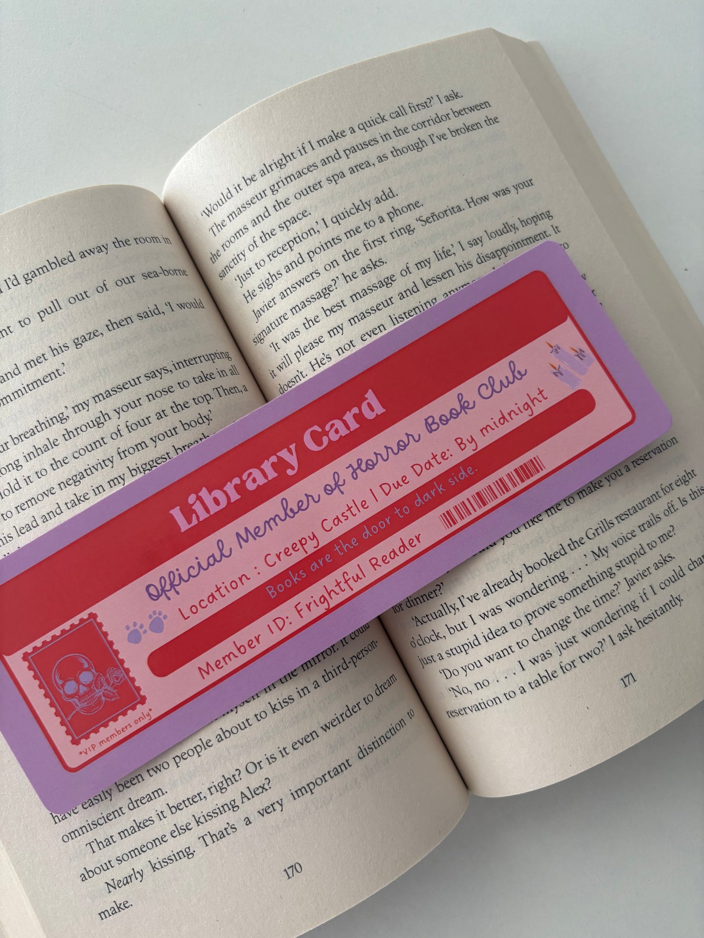Horror book club library card bookmark