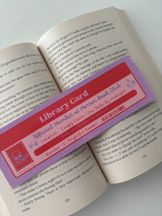 Horror book club library card bookmark