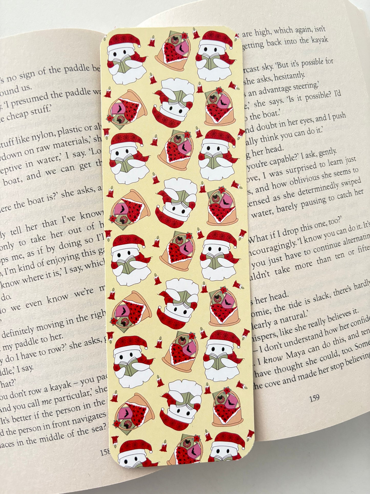 Creepmas reading ghost bookmark, Bookish Gingerbread bookmark