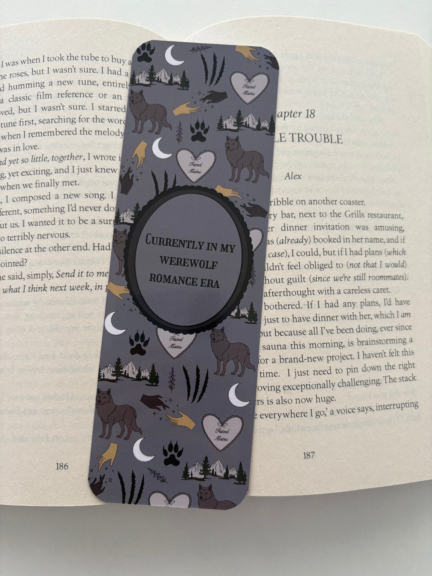 In my Werewolf romance era bookmark, Pack of 2 Werewolf Bookmarks