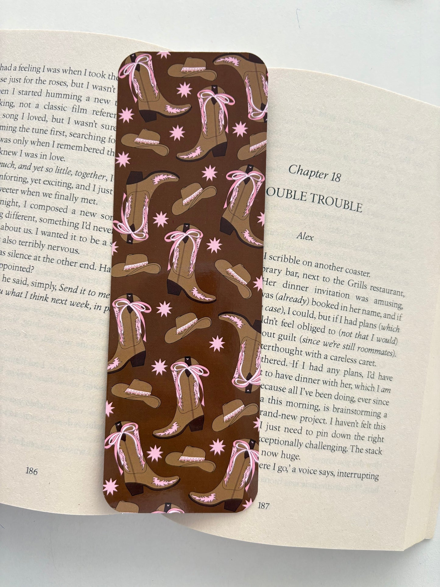 Cowboy romance forever bookmark, Cowboy boots and hat pattern bookmark