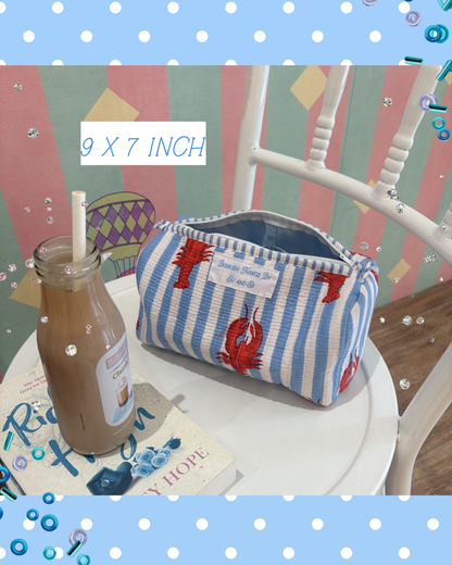 The Lobster Quilted toiletry pouch / makeup pouch/ reading essentials pouch