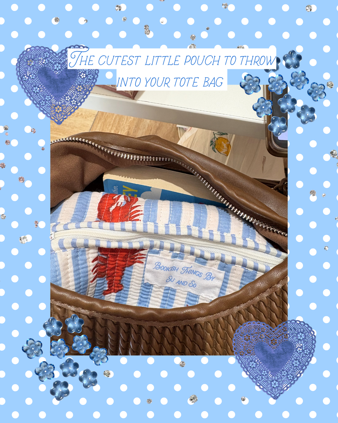 The Lobster Quilted toiletry pouch / makeup pouch/ reading essentials pouch