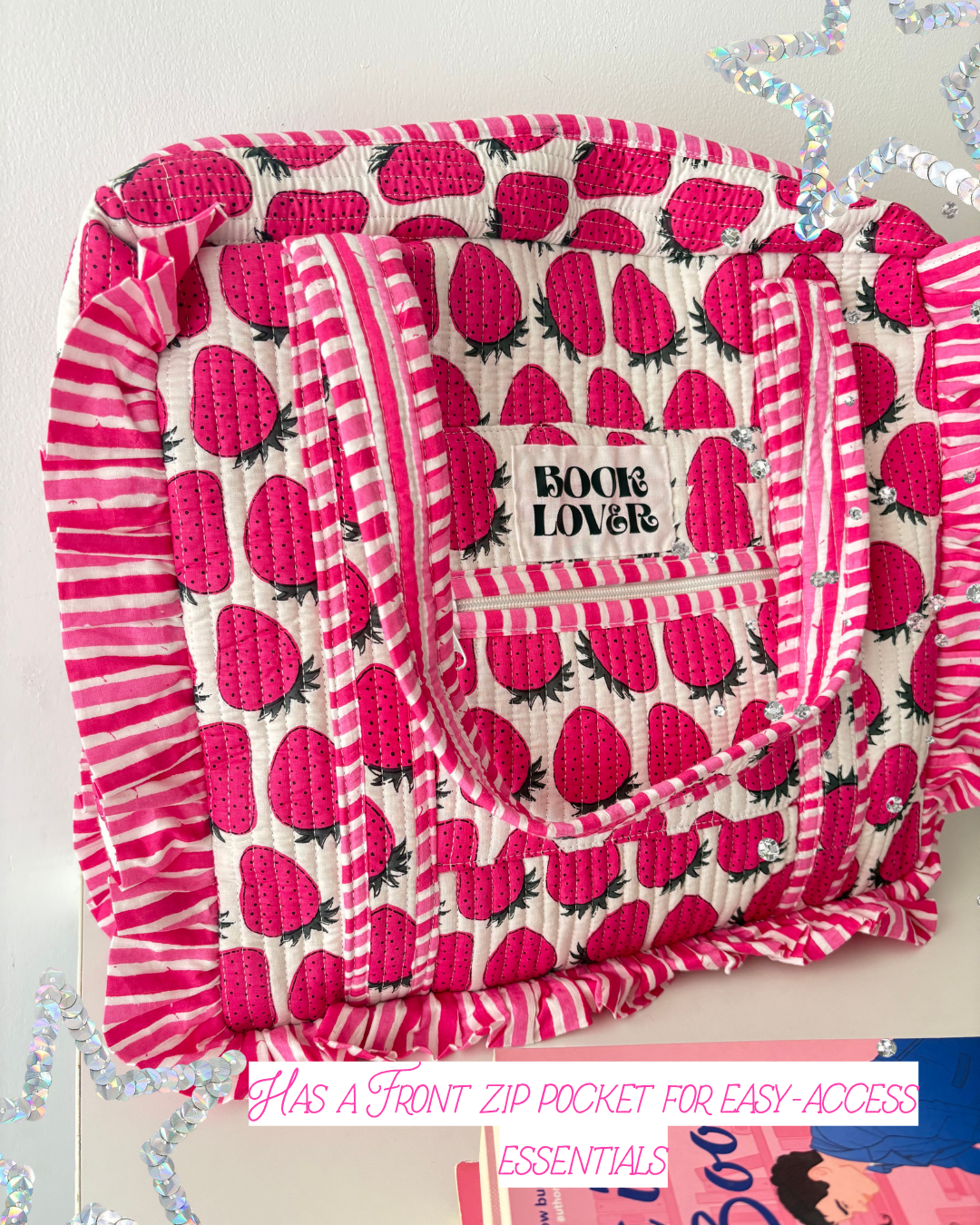 Strawberry Ruffle Book Lover Tote Bag