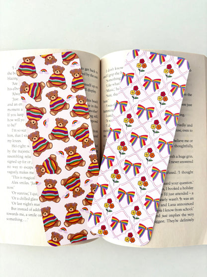 Pride Teddy Bear bookmark, Pride bows and Flowers bookmark