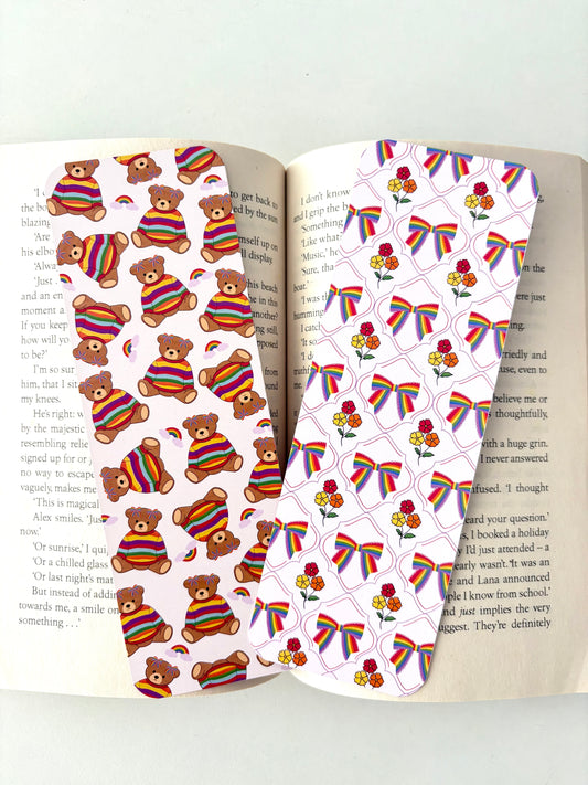 Pride Teddy Bear bookmark, Pride bows and Flowers bookmark