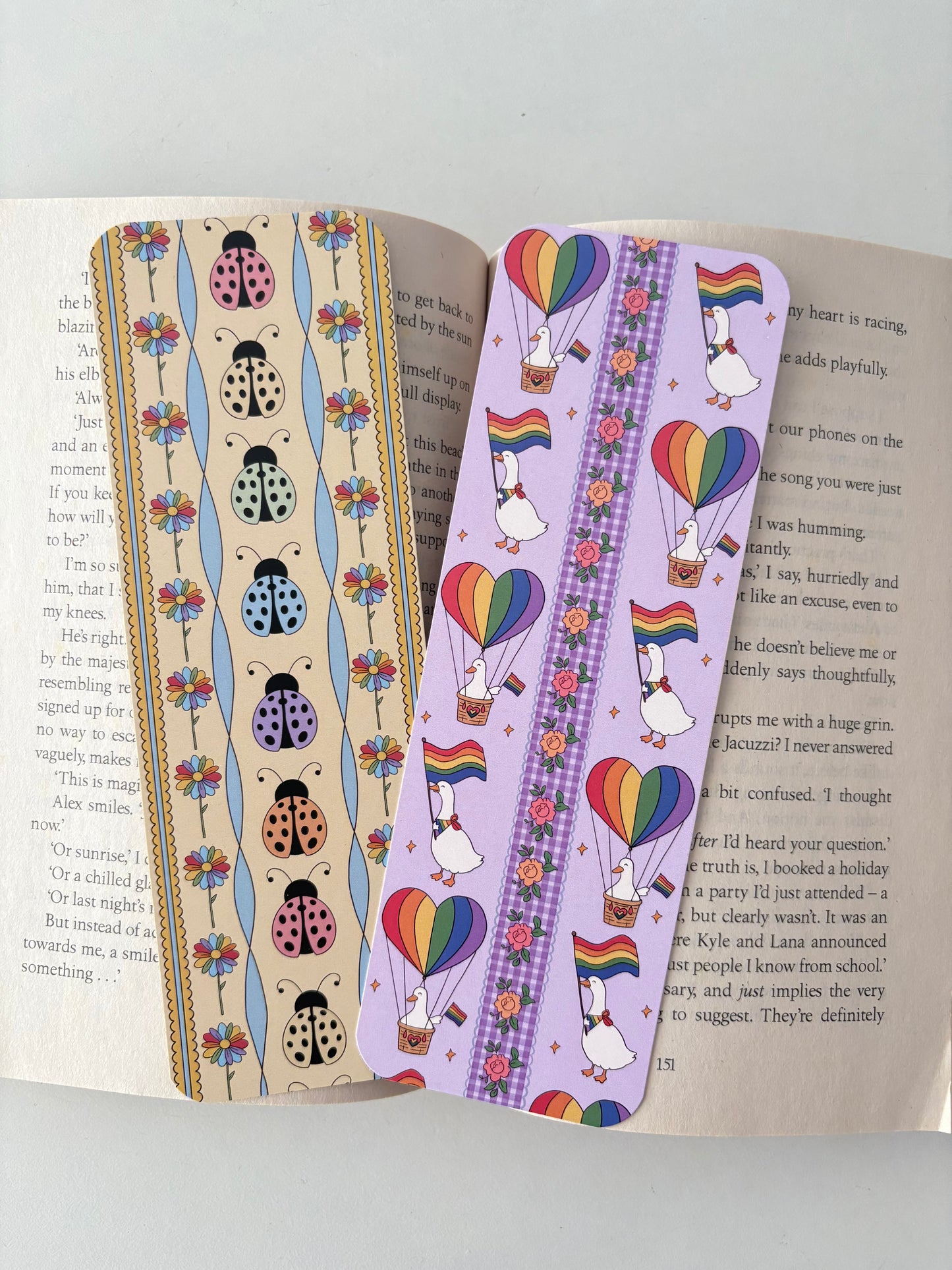 Pride parade goose bookmark, Pride love bug bookmark