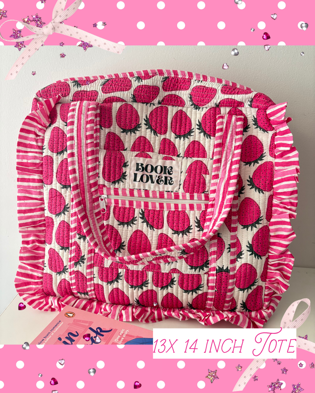 Strawberry Ruffle Book Lover Tote Bag