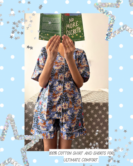 Whimsical Cottagecore Short PJ set ( blue)