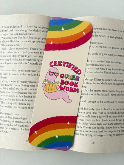 Certified Queer Bookworm bookmark, Pride Bookshelf Bookmark, Support your local queer bookstore bookmark