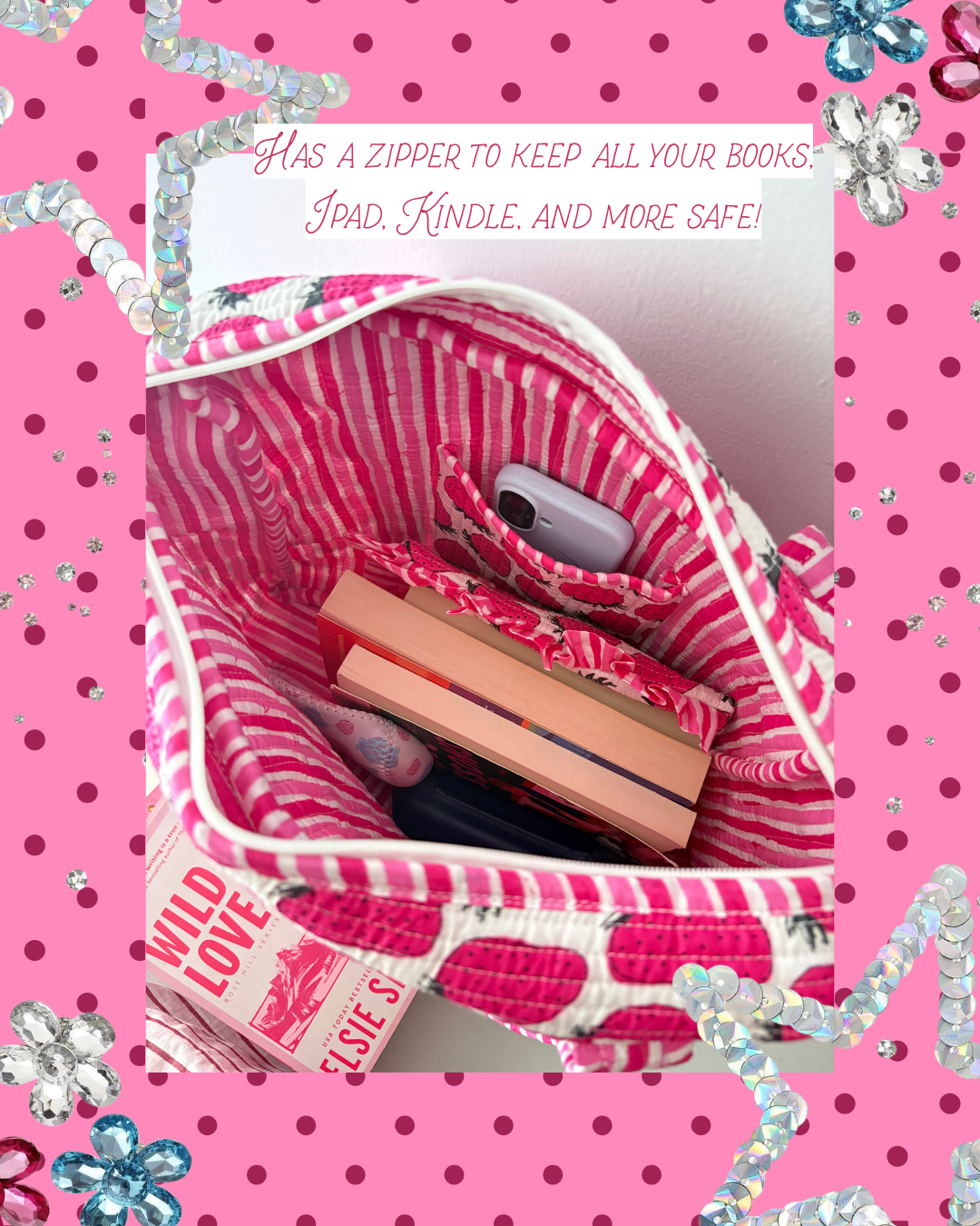 Strawberry Ruffle Book Lover Tote Bag