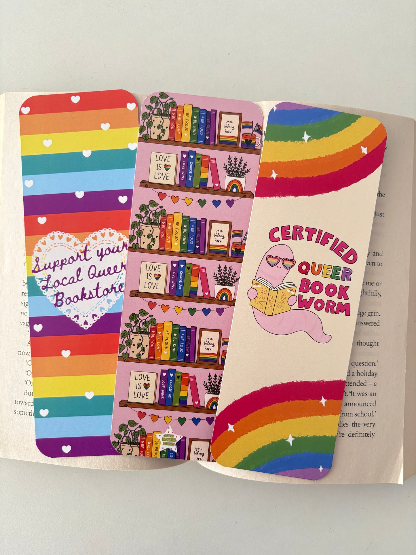Certified Queer Bookworm bookmark, Pride Bookshelf Bookmark, Support your local queer bookstore bookmark