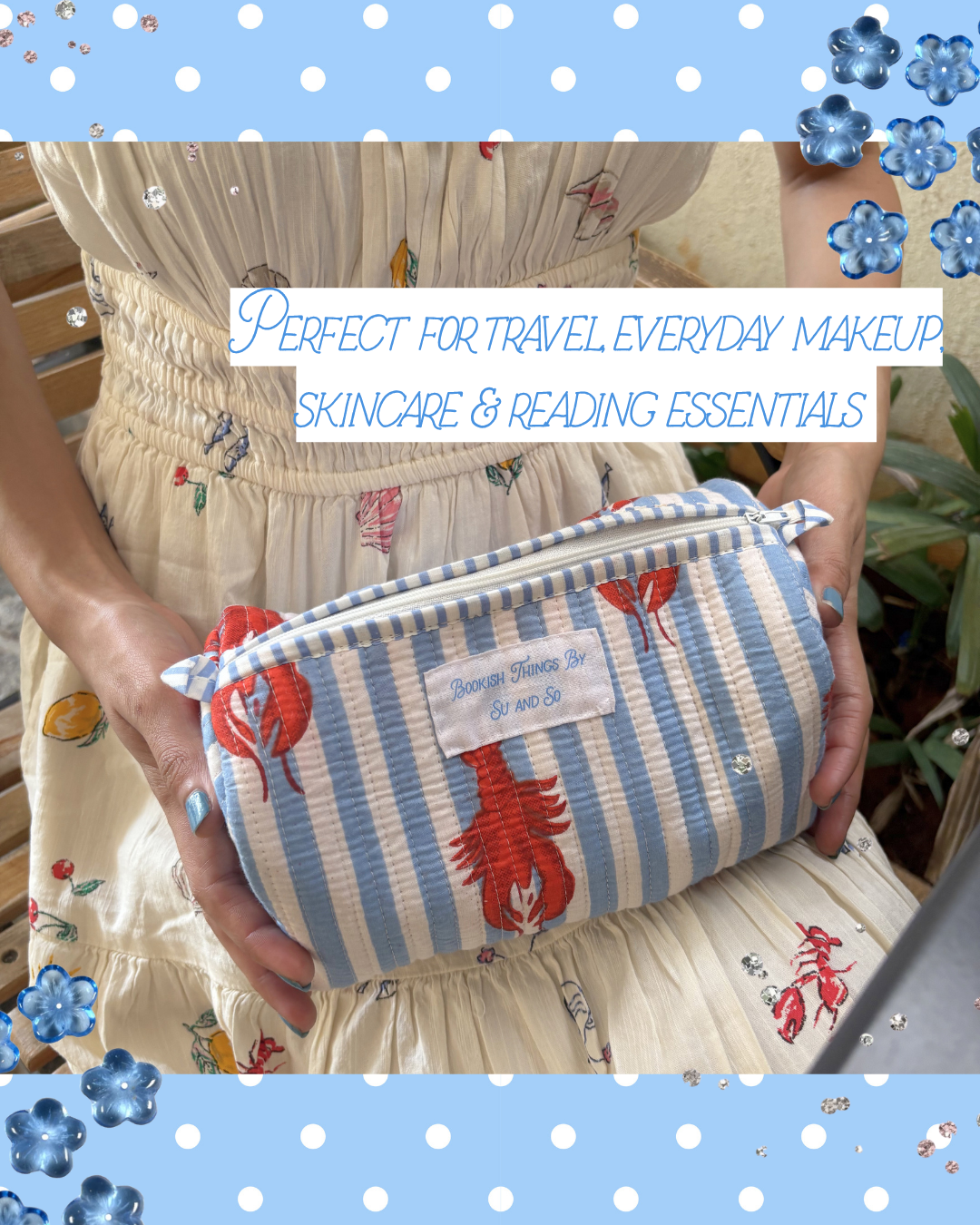 The Lobster Quilted toiletry pouch / makeup pouch/ reading essentials pouch
