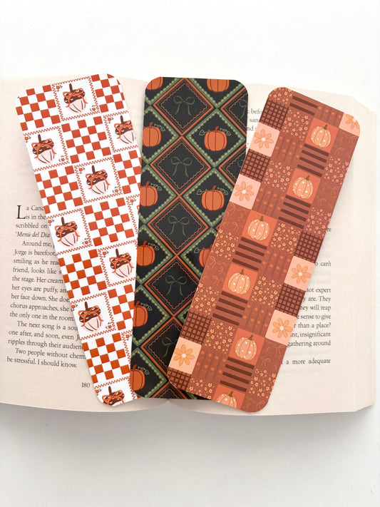 Autumn acorn bookmark, Pumpkin bow Pattern bookmark, Pumpkin flowers patchwork bookmark