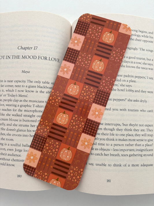 Autumn acorn bookmark, Pumpkin bow Pattern bookmark, Pumpkin flowers patchwork bookmark