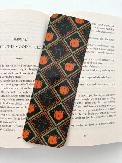 Autumn acorn bookmark, Pumpkin bow Pattern bookmark, Pumpkin flowers patchwork bookmark