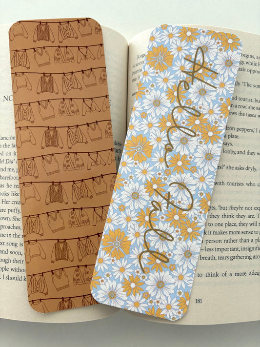 Hello fall floral bookmark, Autumn sweaters bookmark