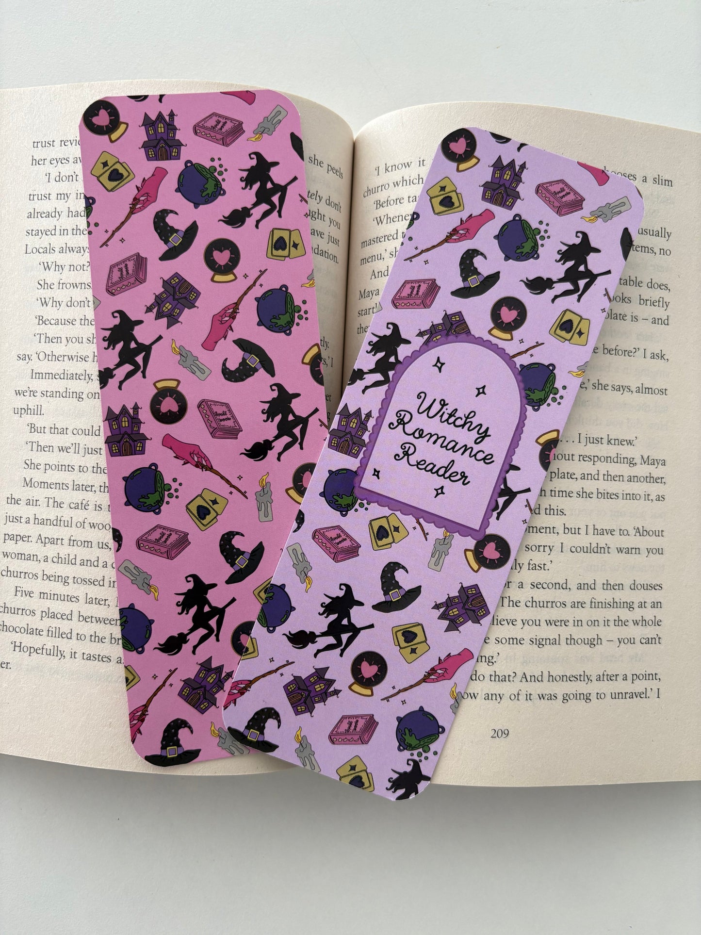 Witchy romance reader bookmark, Witch pattern bookmark