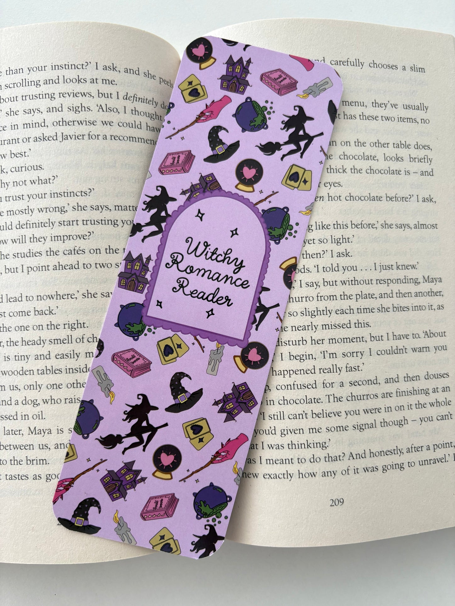 Witchy romance reader bookmark, Witch pattern bookmark