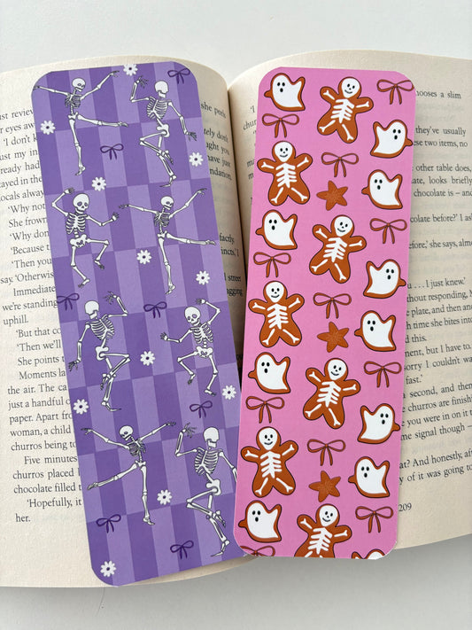 Dancing skeletons bookmark, Gingerbread ghosts bookmark