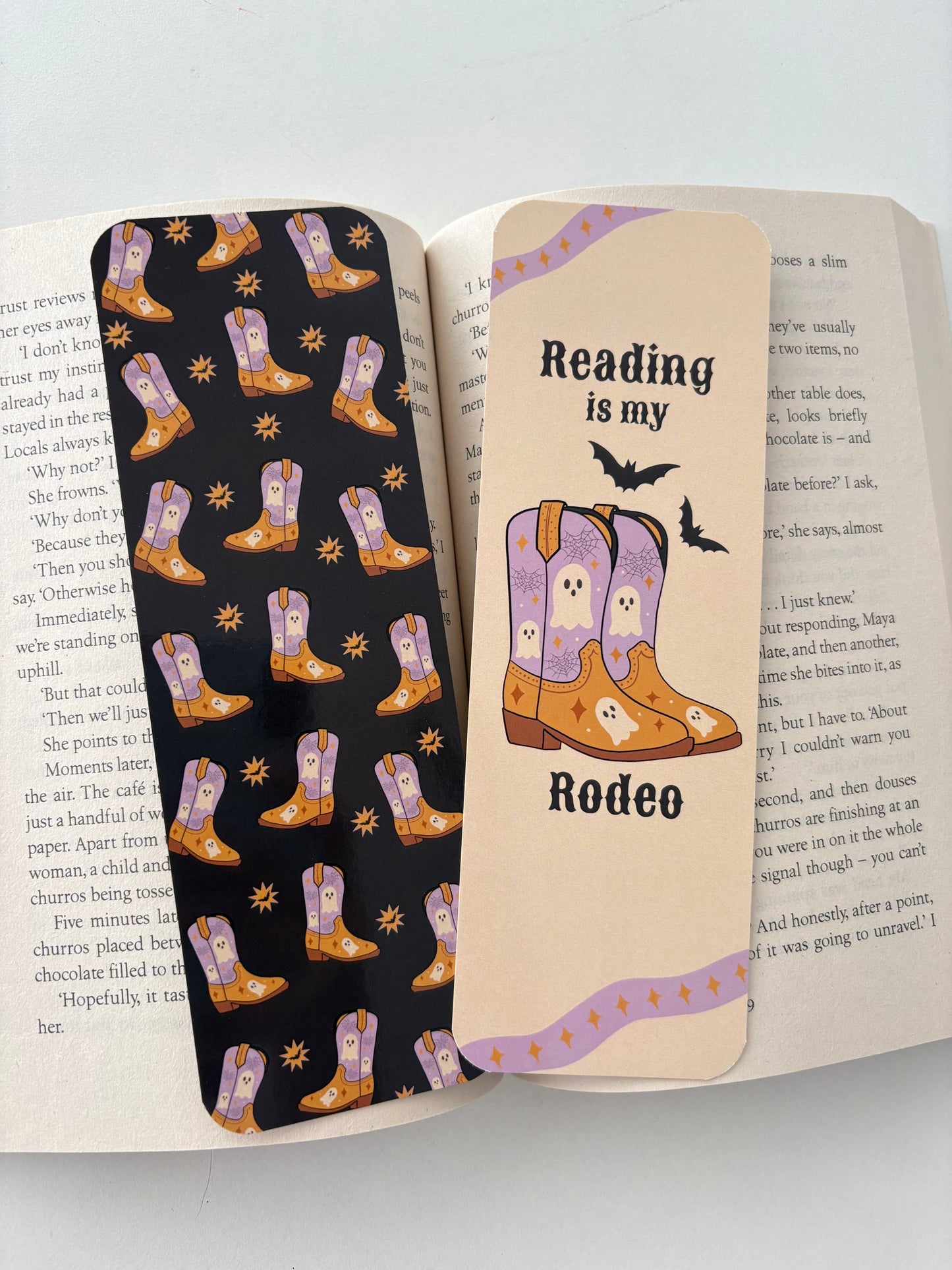 Reading is my rodeo bookmark, spooky cowboy boots bookmark