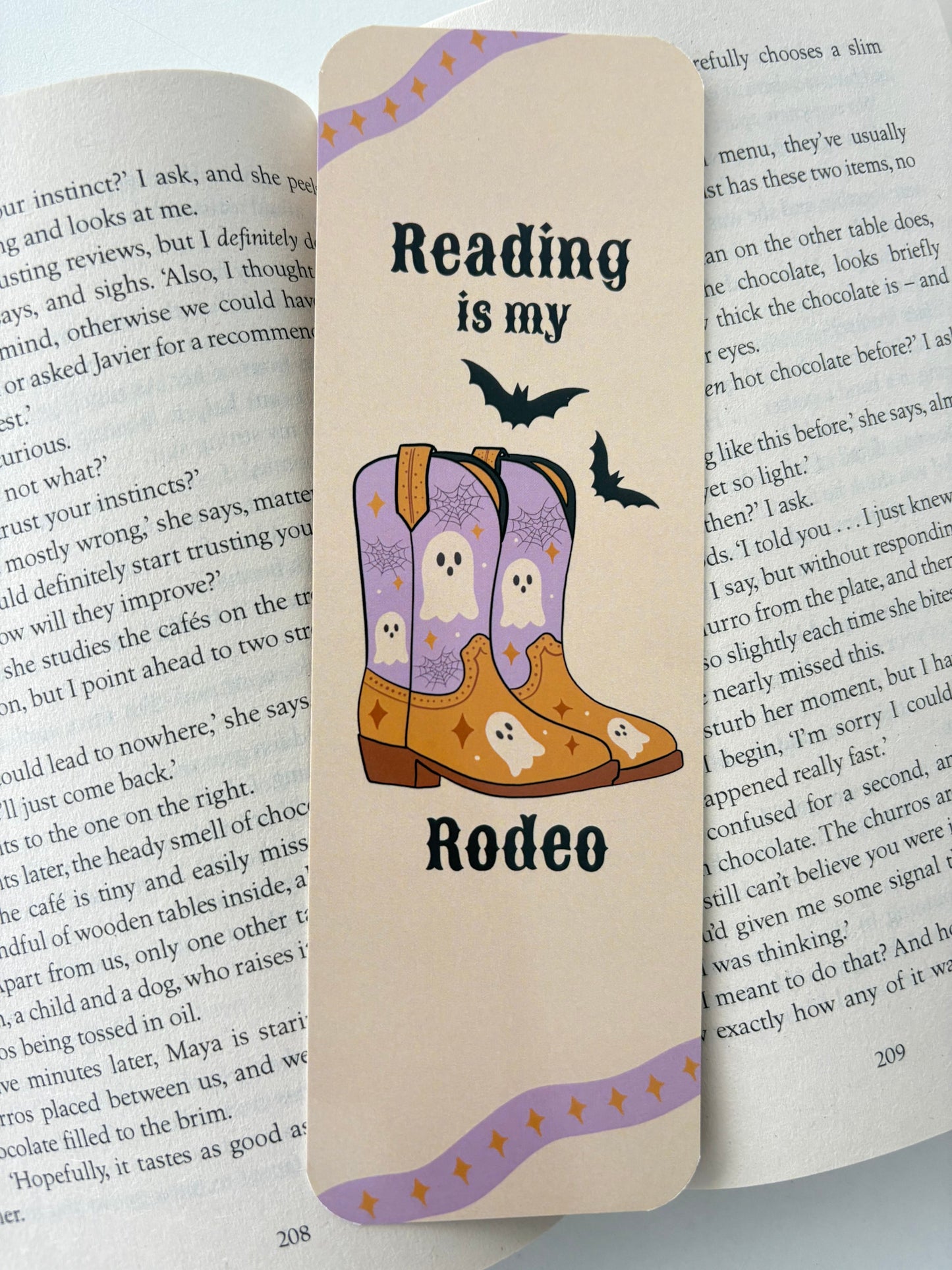 Reading is my rodeo bookmark, spooky cowboy boots bookmark