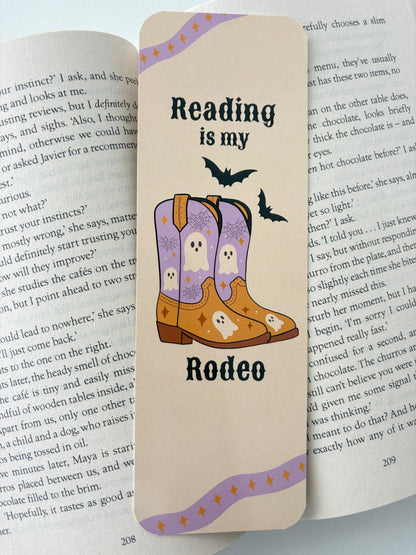 Reading is my rodeo bookmark, spooky cowboy boots bookmark