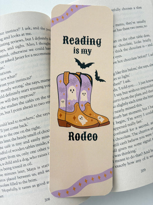 Reading is my rodeo bookmark, spooky cowboy boots bookmark