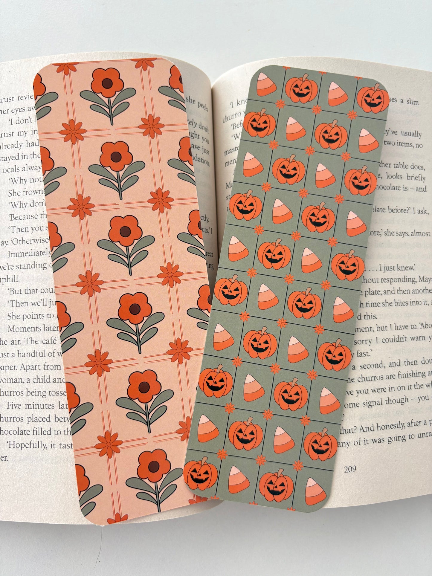 Halloween floral bookmark, Halloween pumpkins bookmark