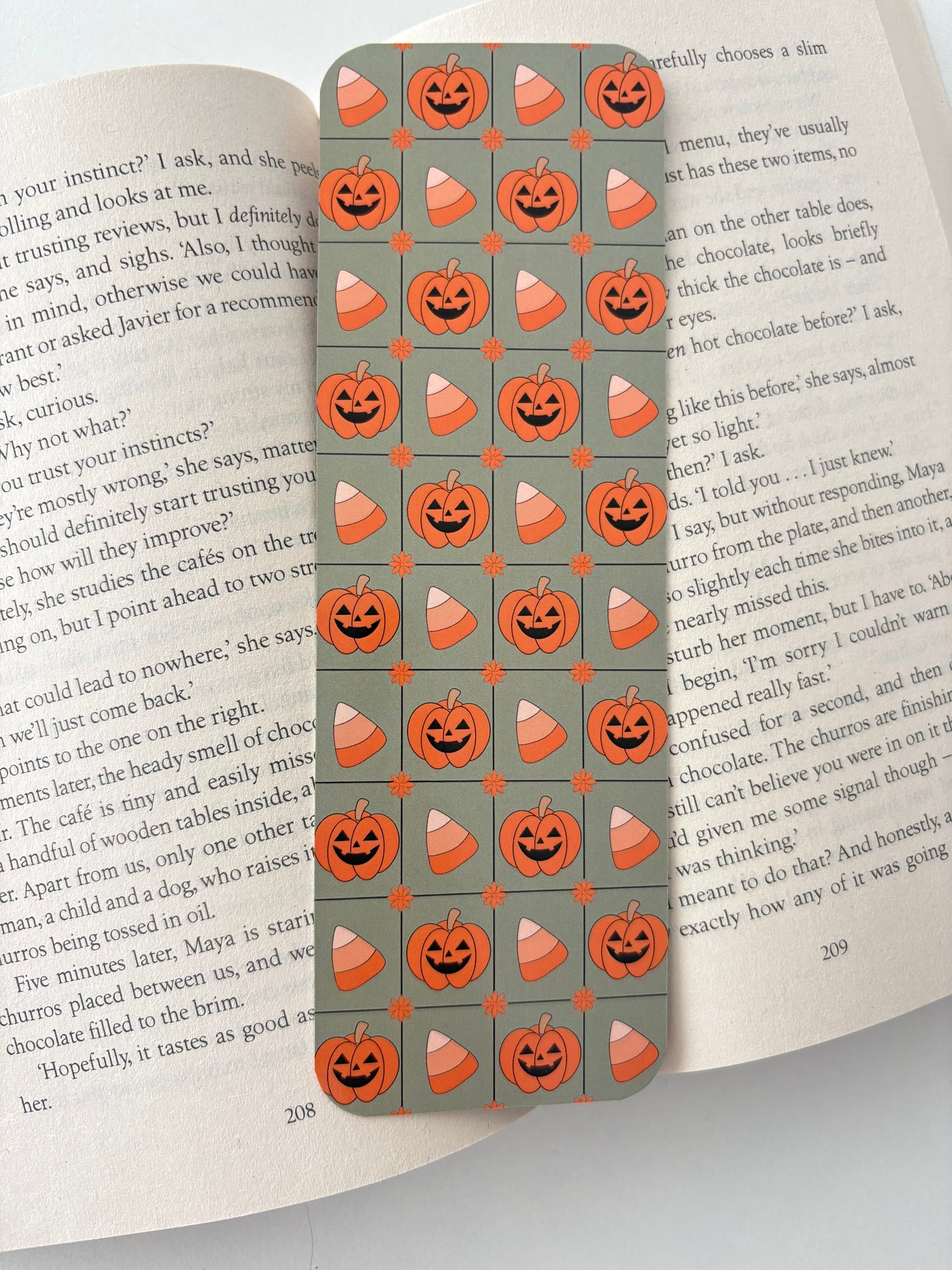 Halloween floral bookmark, Halloween pumpkins bookmark