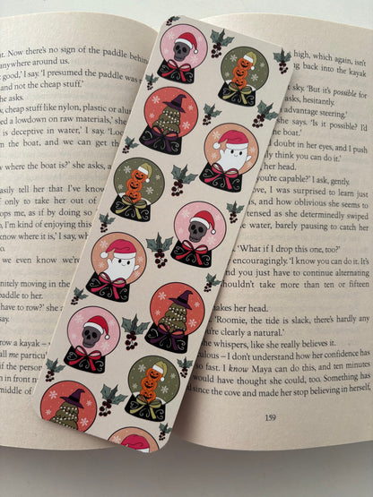 Creepmas snow globe bookmark , Creepmas nutcracker bookmark, Creepmas tree pattern bookmark