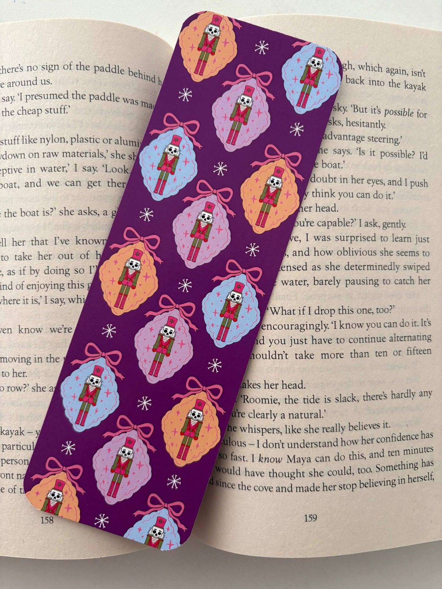 Creepmas snow globe bookmark , Creepmas nutcracker bookmark, Creepmas tree pattern bookmark