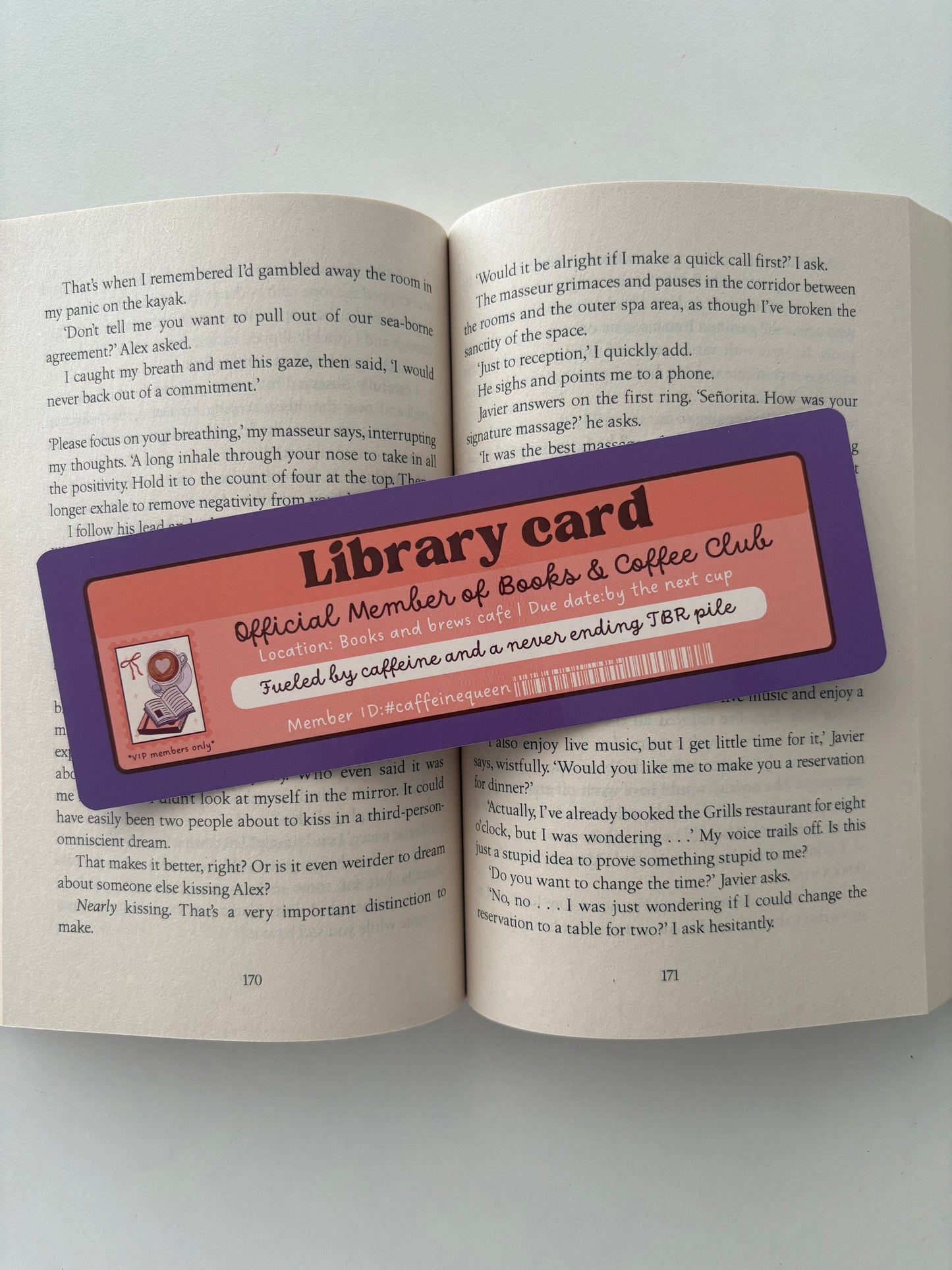 Books and coffee club library card bookmark