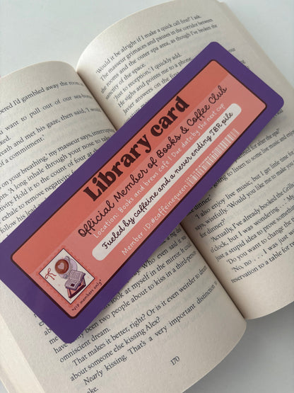 Books and coffee club library card bookmark