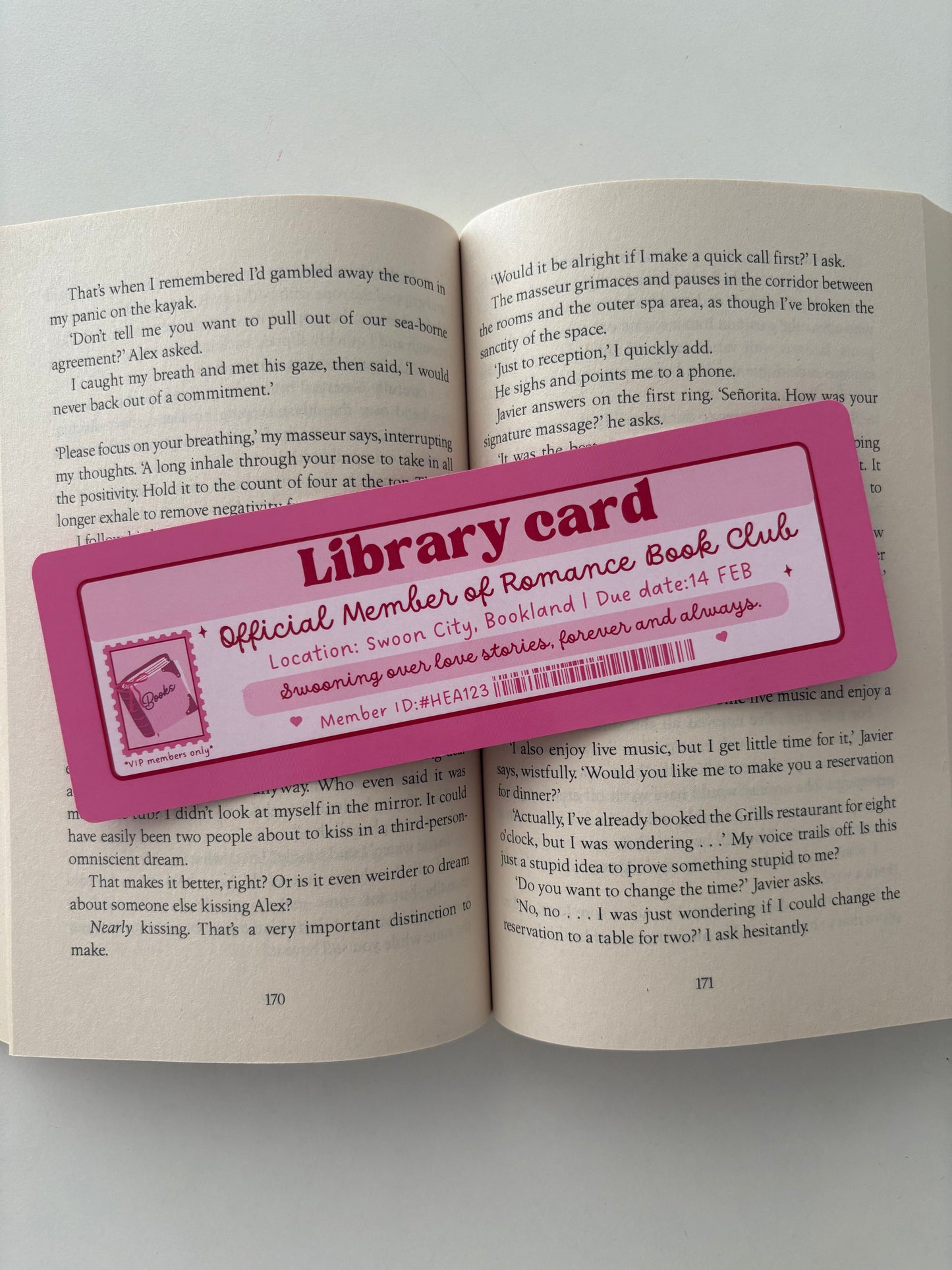 Romance Book club library card bookmark