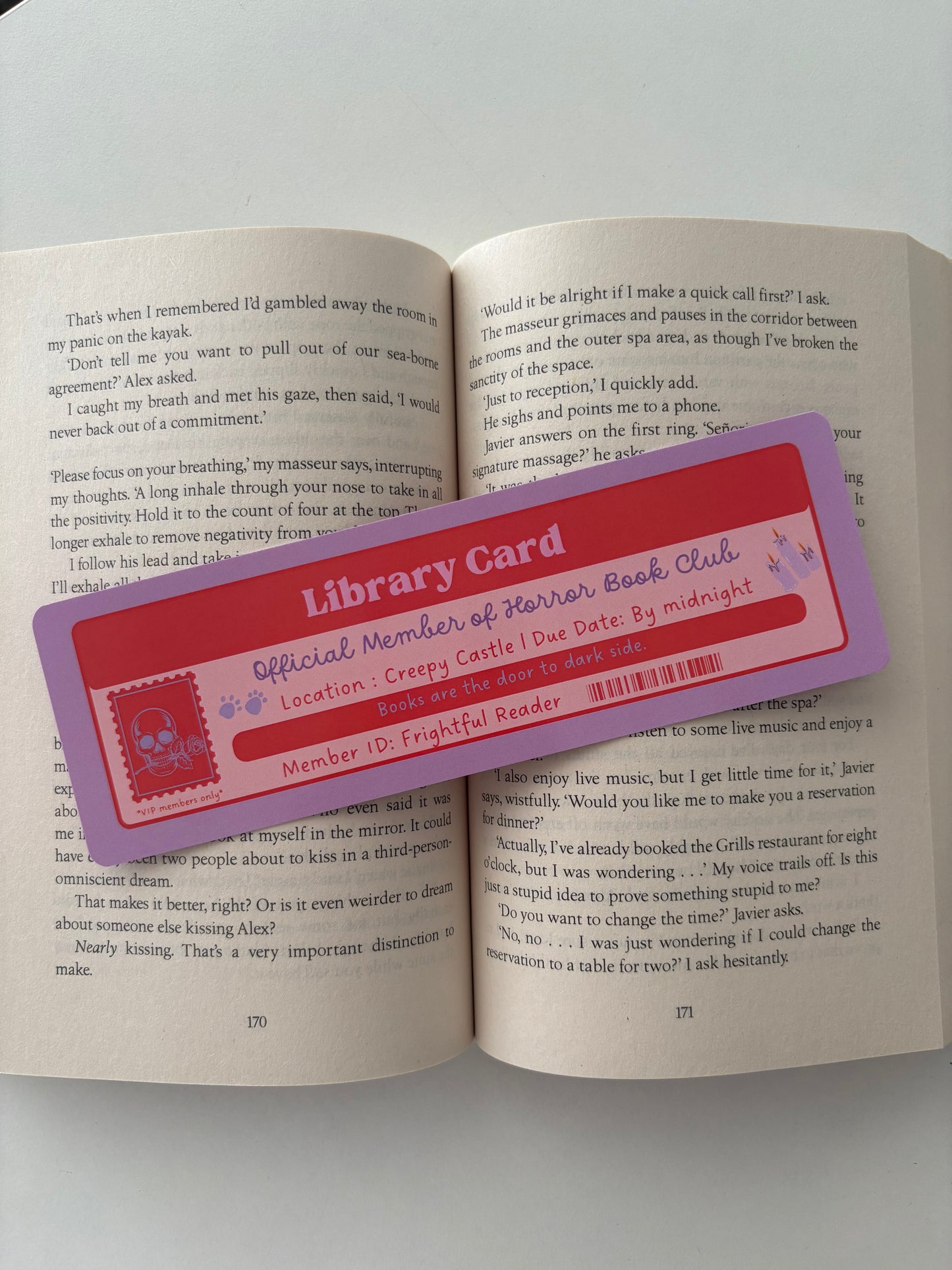 Horror book club library card bookmark