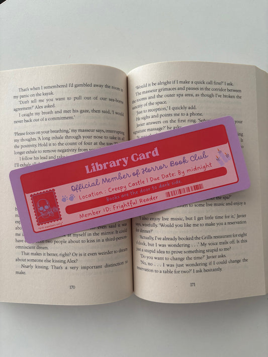 Horror book club library card bookmark