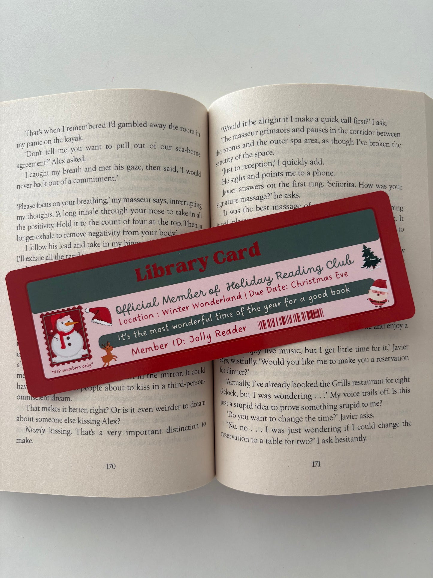 Holiday reading  club library card bookmark