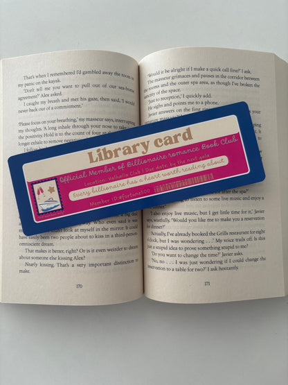 Billionaire romance book club library card bookmark