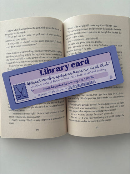 Sports Romance book club library card bookmark