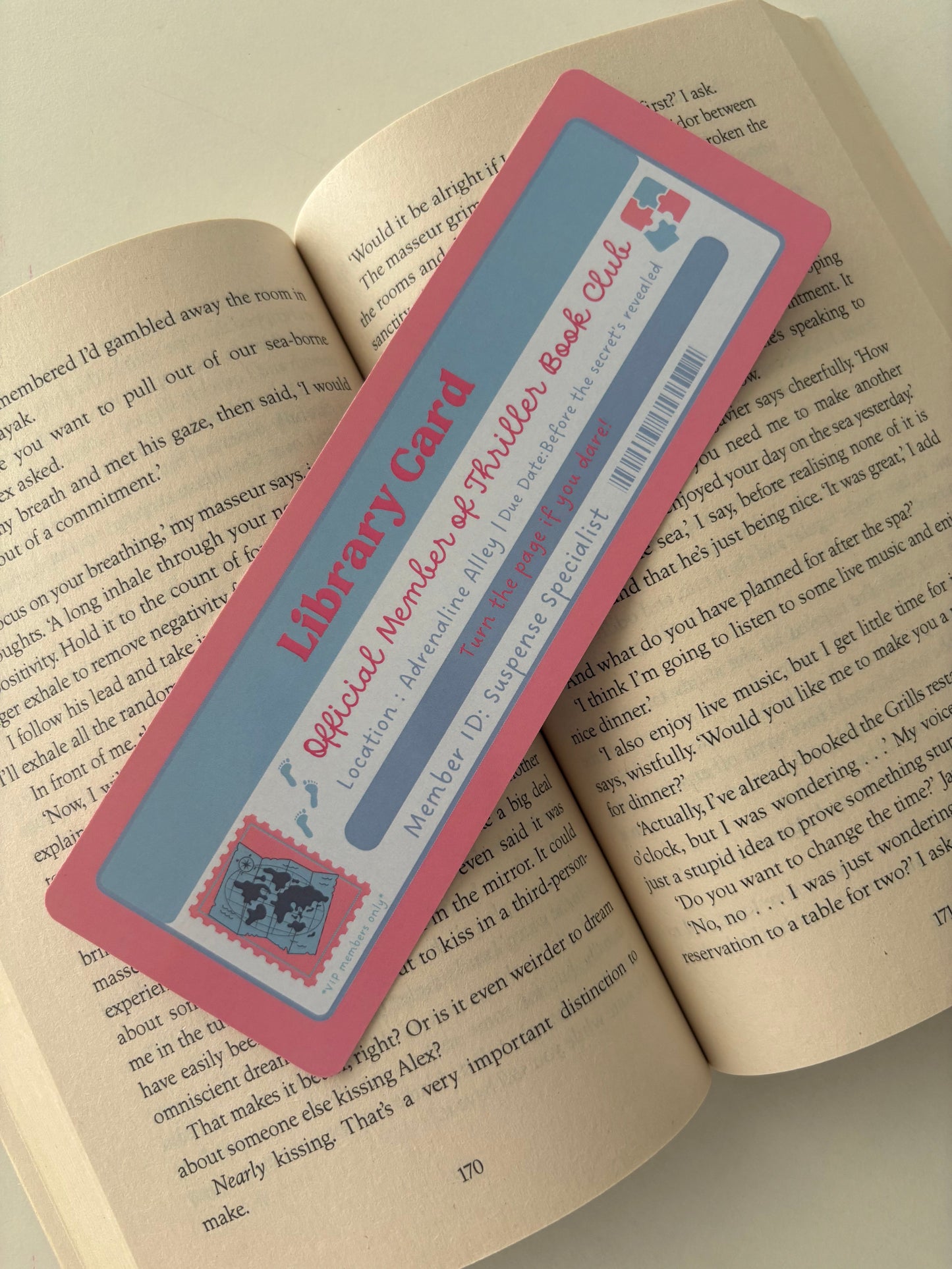 Thriller book club library card bookmark