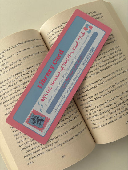 Thriller book club library card bookmark