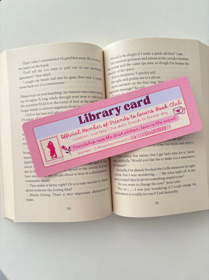 Friends to Lovers  book club library card bookmark