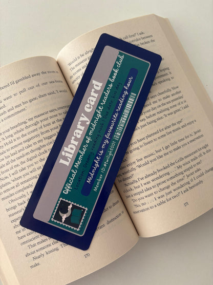 Midnight reader book club library card bookmark