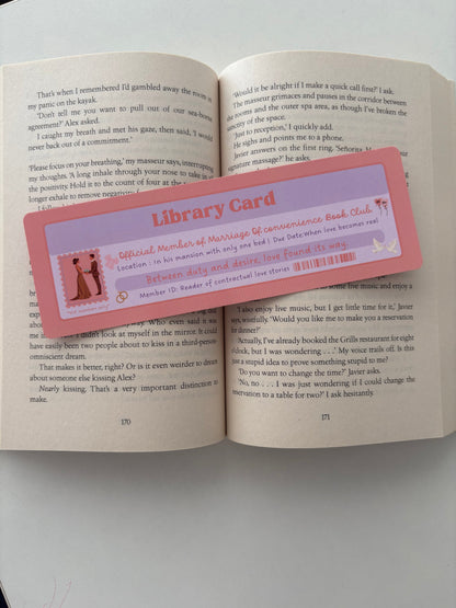 Marriage of convenience book club library card bookmark