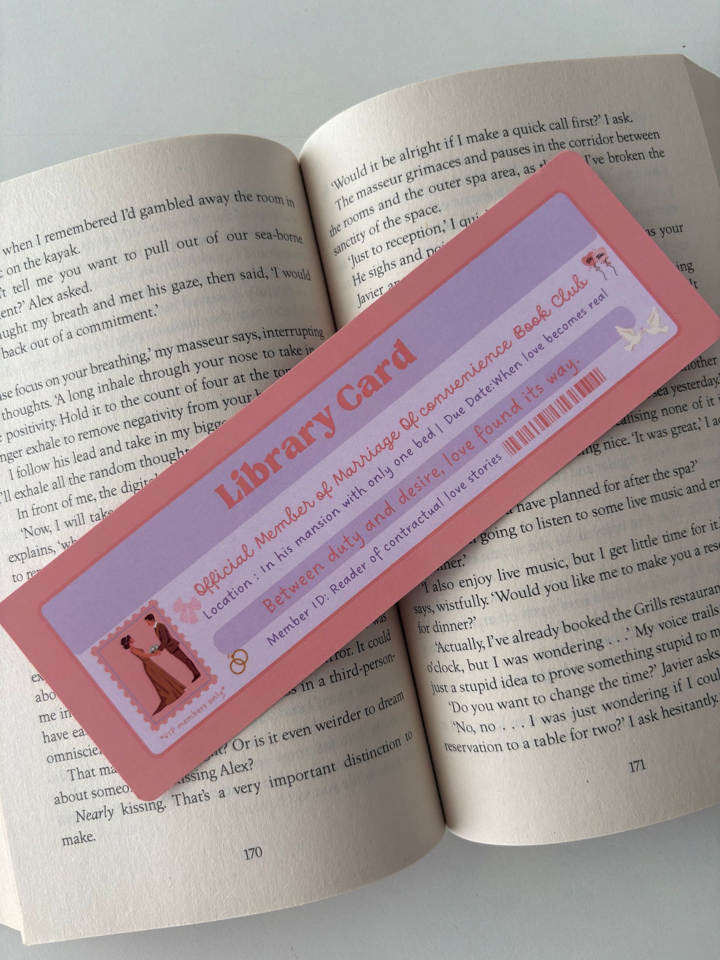 Marriage of convenience book club library card bookmark